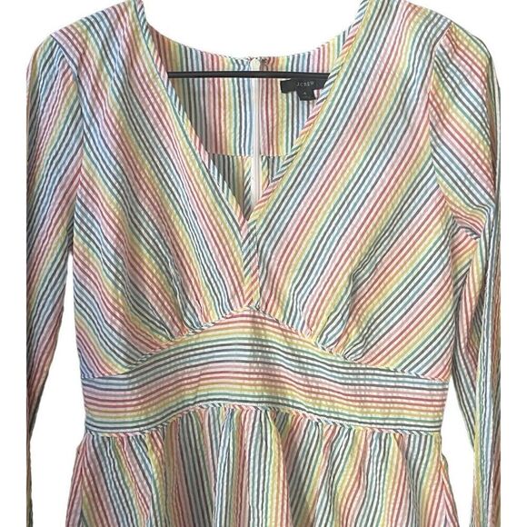 J. Crew Multicolor Pastel Rainbow Poplin Peplum Zip Back Boho Blouse Size Small - Picture 2 of 6